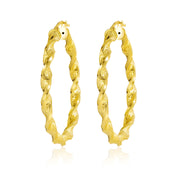 18K Real Gold Twisted Round Loop Earrings
