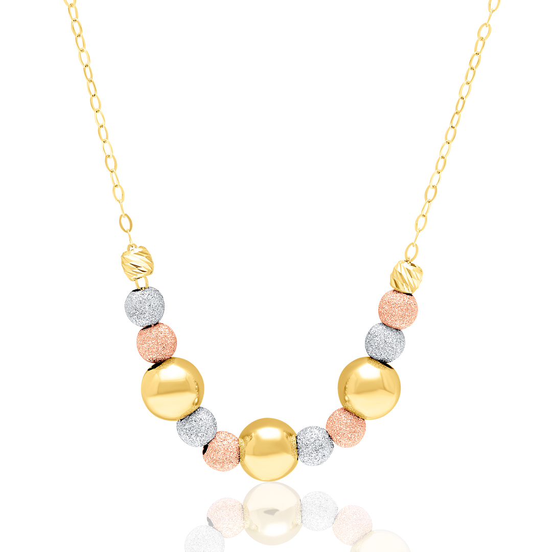 18K Real Gold 3 Color Multiple Ball Seed Necklace