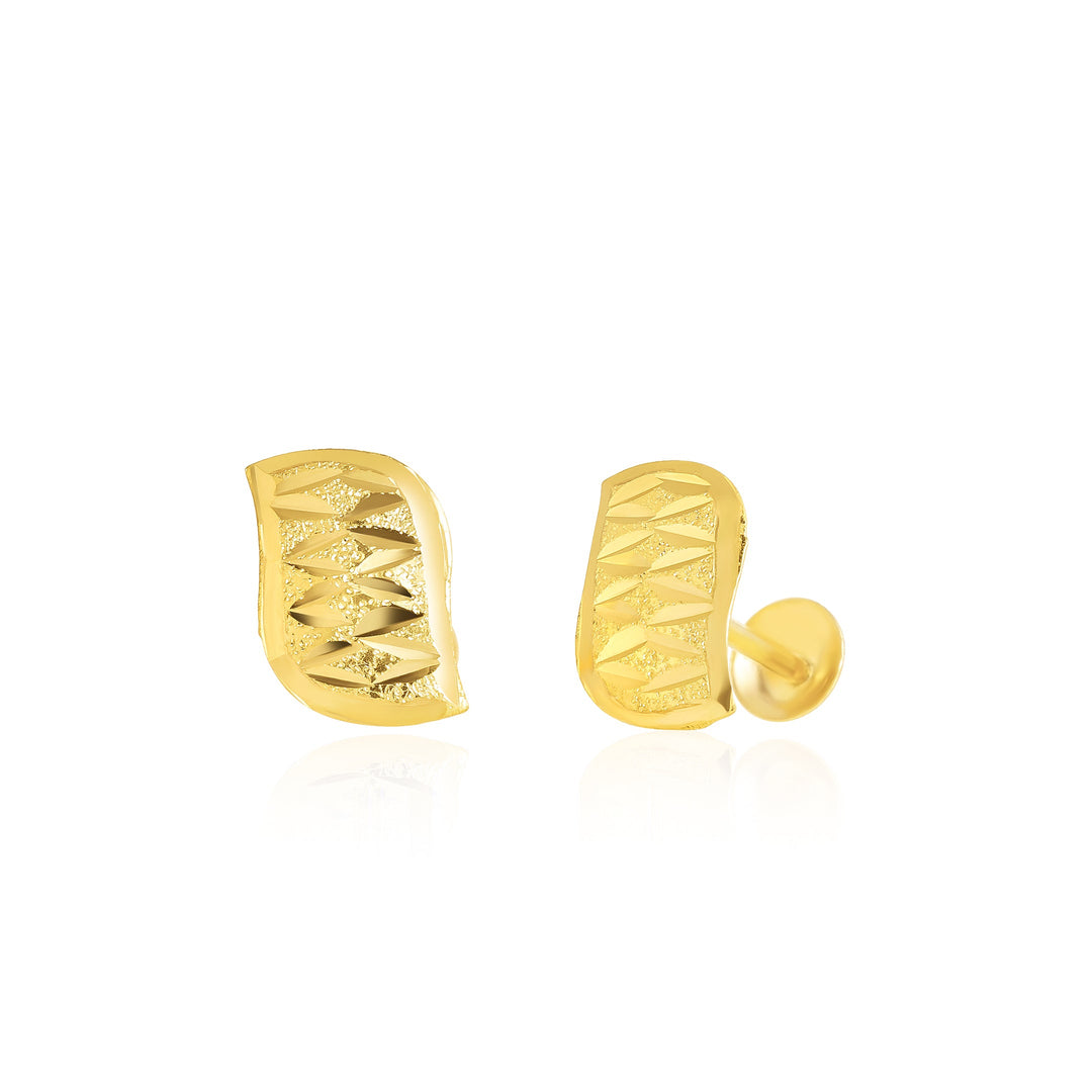 18K Pure Gold Curved Square Screw Earring Set