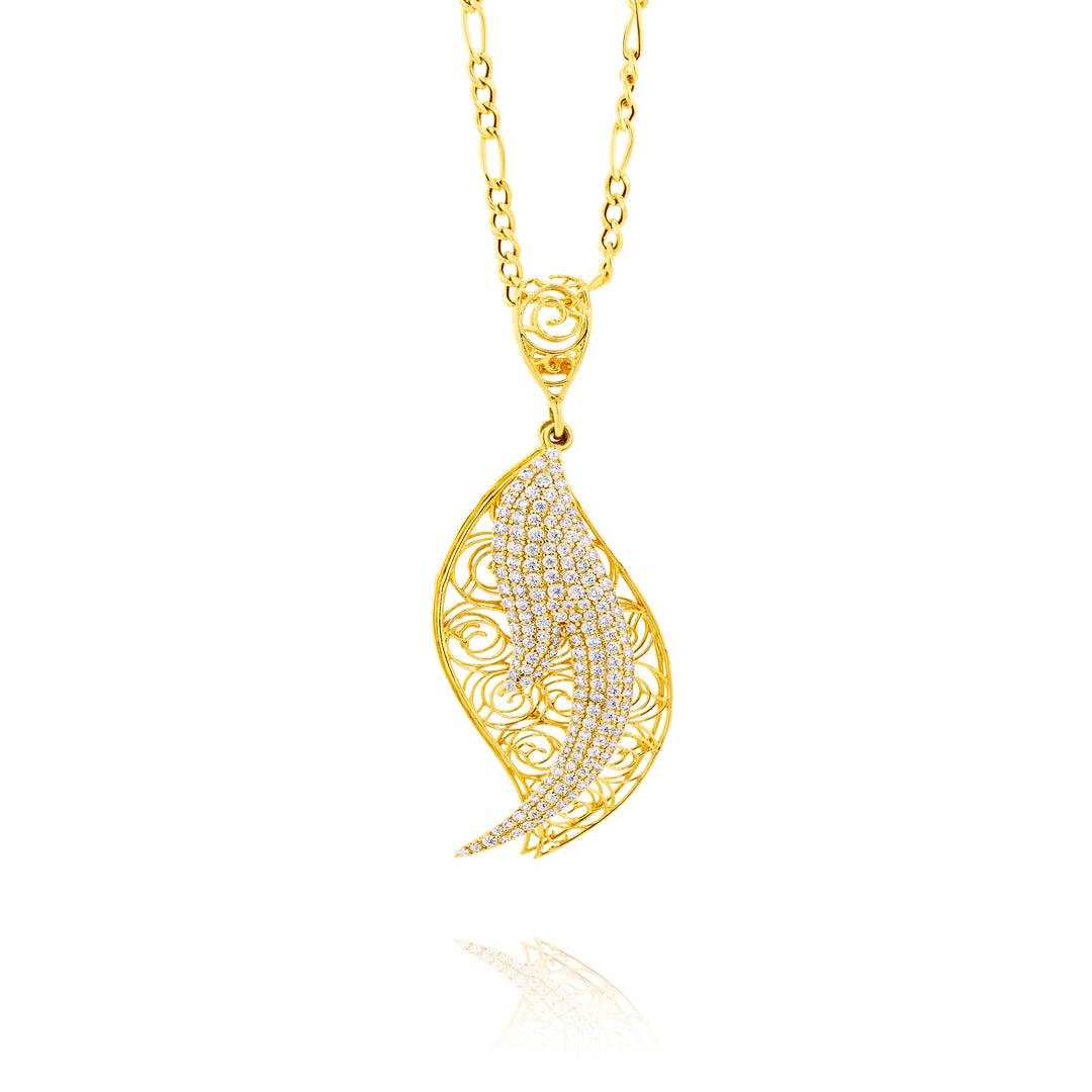 18K Real Gold Curved Oval Figaro Necklace