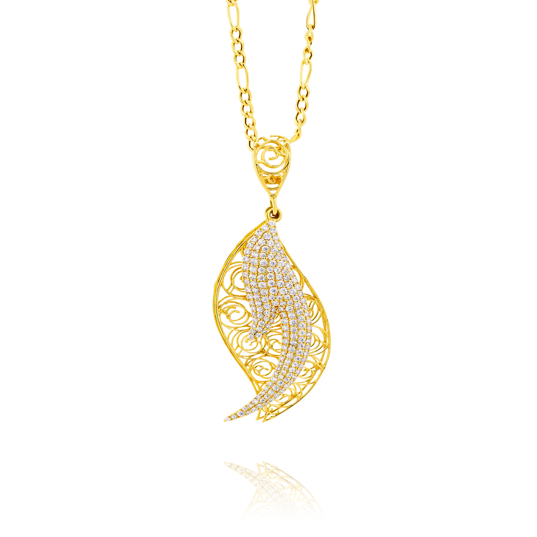 18K Real Gold Curved Oval Figaro Necklace