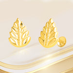 Load image into Gallery viewer, 18K Real Gold Fine Leaf Screw Earring Set

