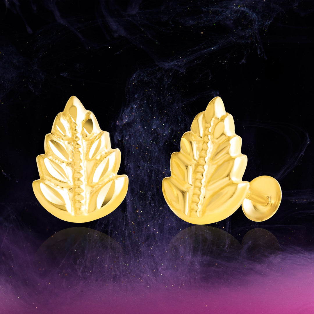 18K Real Gold Fine Leaf Screw Earring Set
