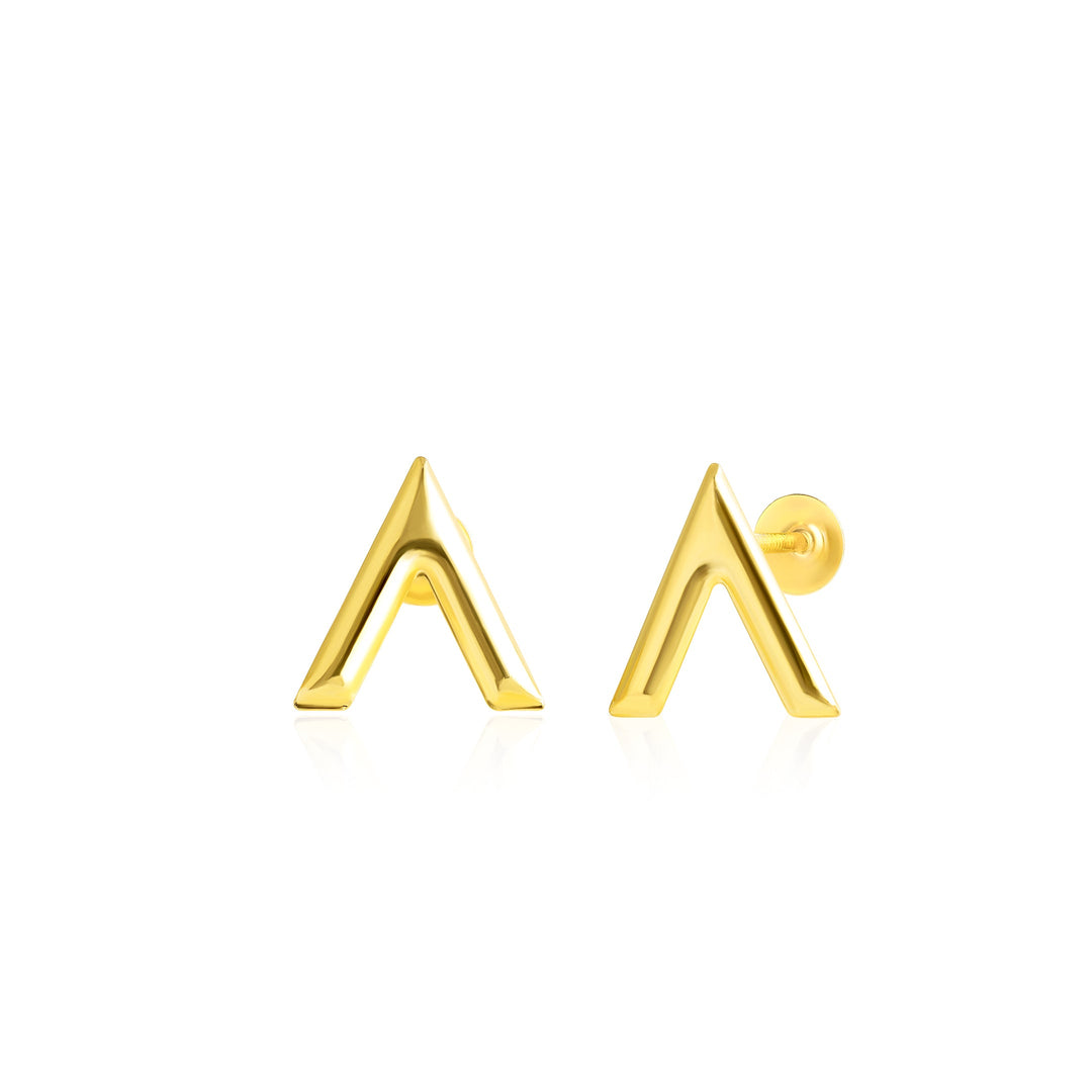 18K Real Gold V Screw Earring Set