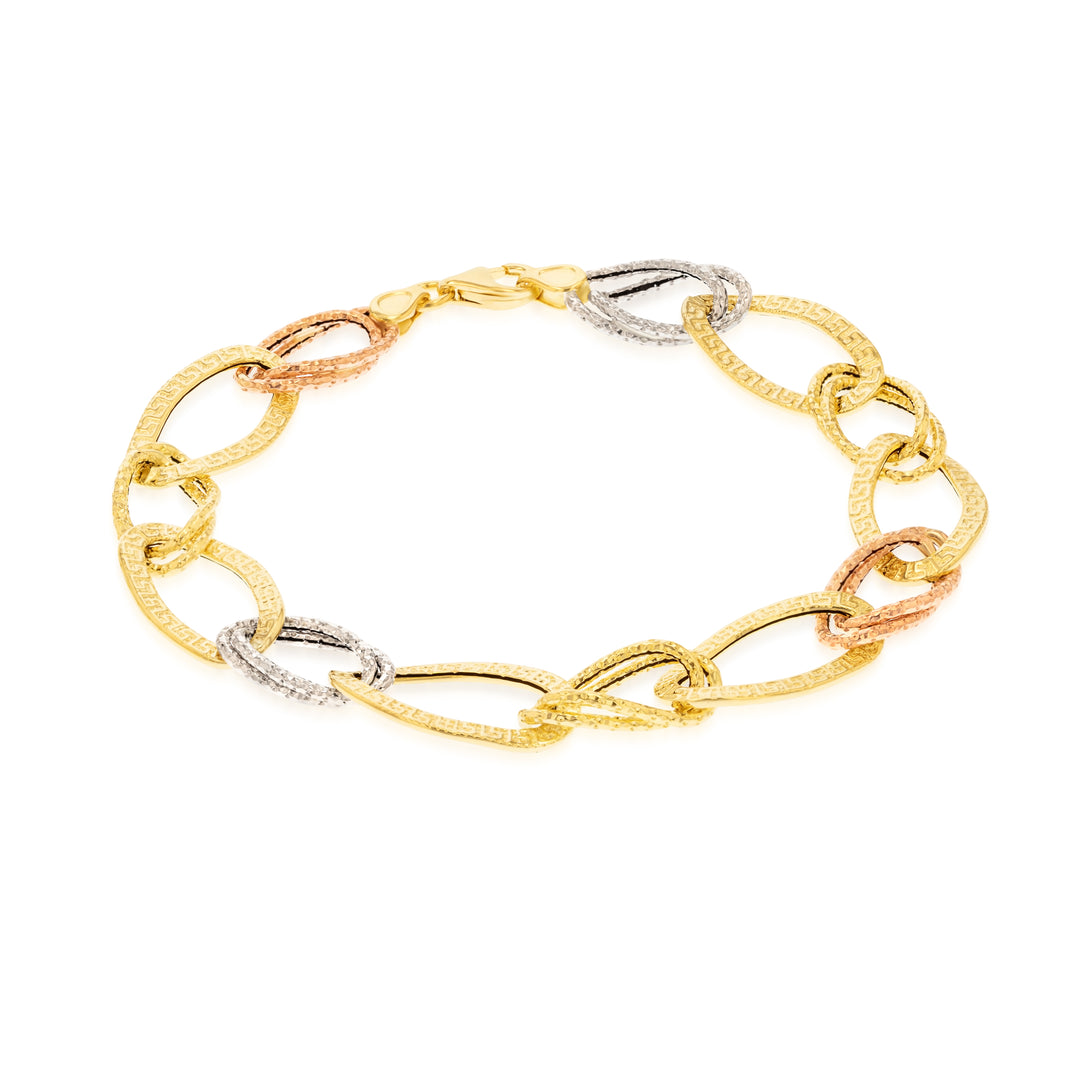 18K Real Gold Multi Color Oval Linked Bracelet