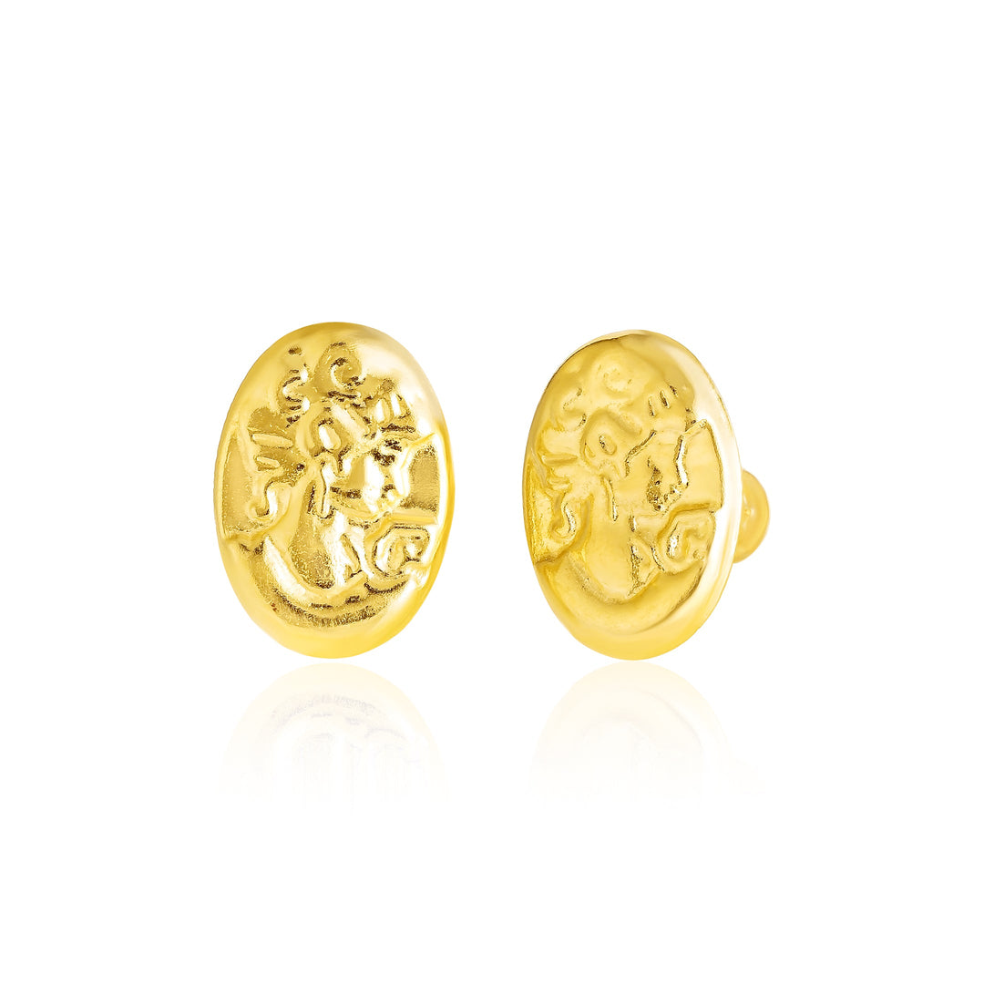 18K Real Gold Oval Princess Screw Earring Set