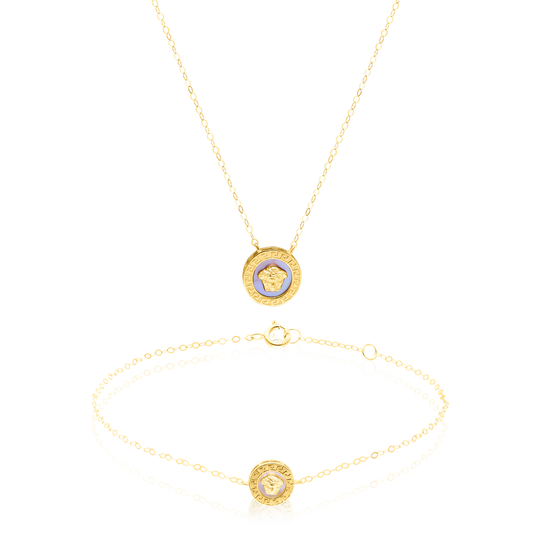 18K Real Gold Round Pink V.R.C Jewelry Set