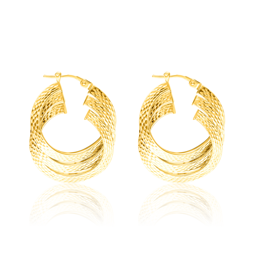 18K Real Gold 3 Layer Round Earring Set