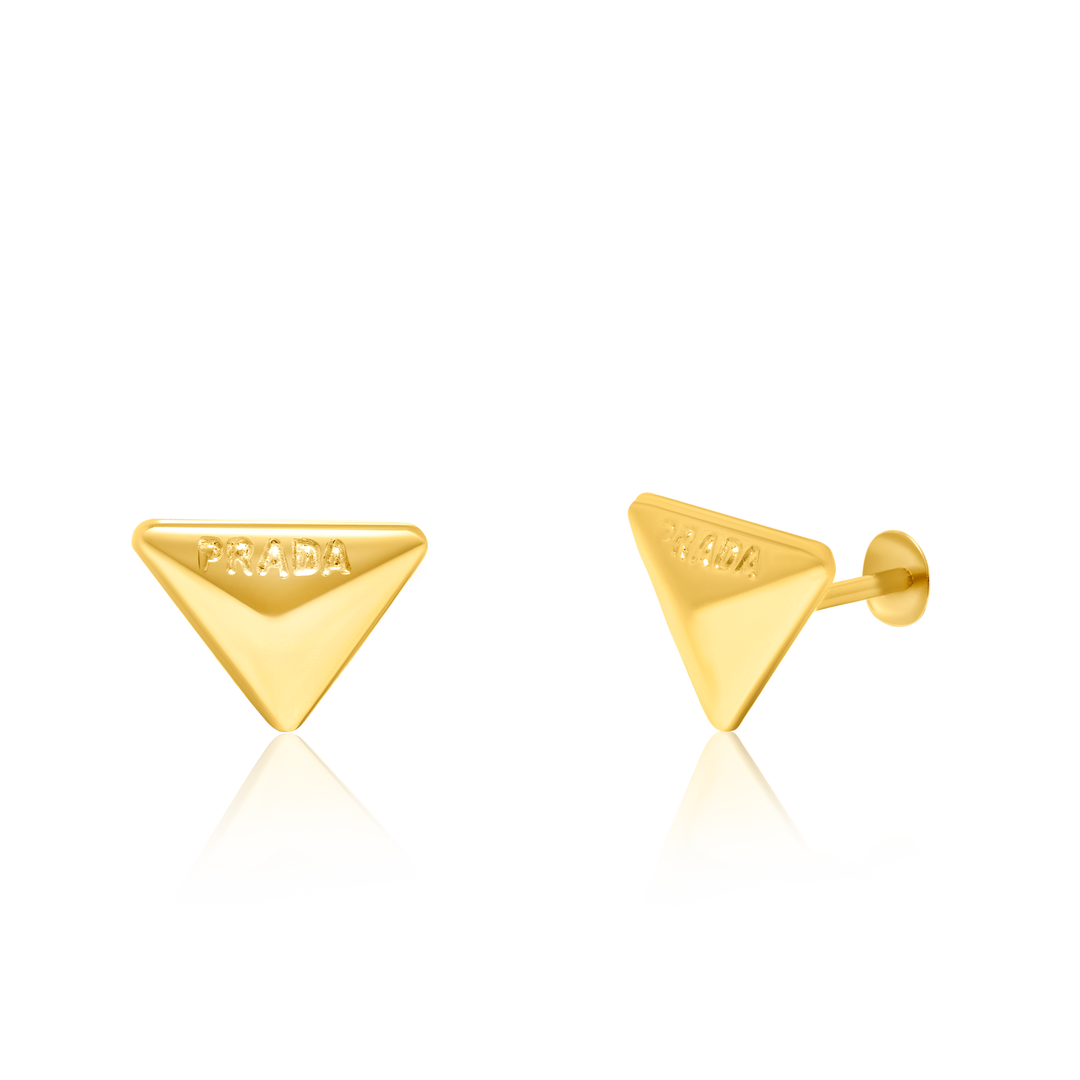18K Real Gold Triangle Screw Earring Set