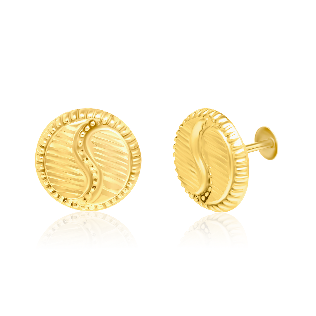 18K Real Gold Round Button Screw Earrings