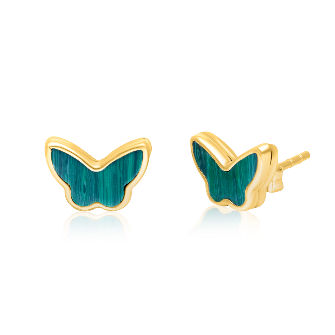 18K Real Gold Green Butterfly Earring Set