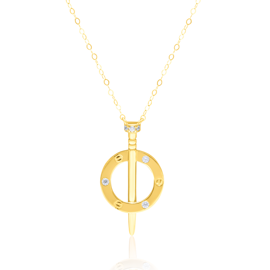 18K Real Gold Round Nail Stone Necklace