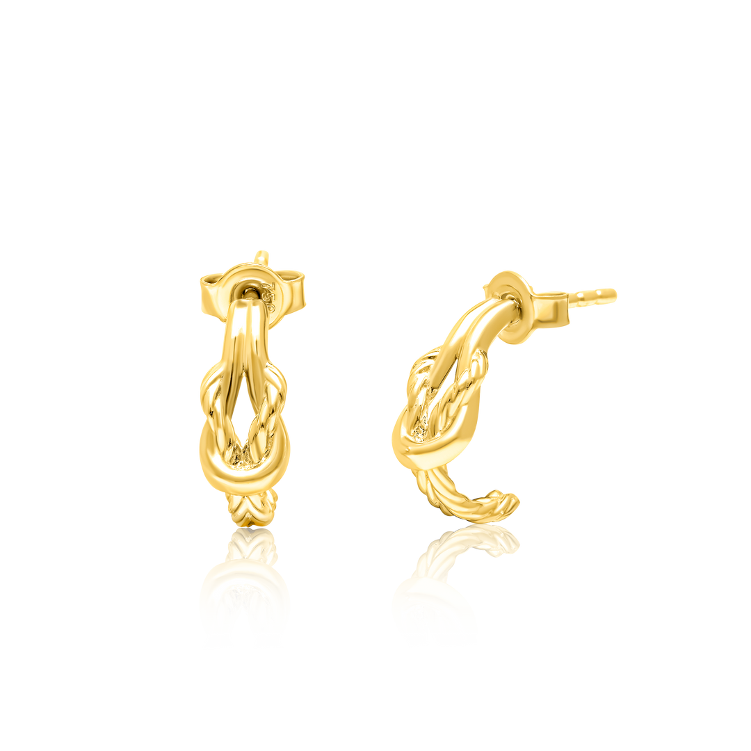 18K Real Gold Half Knot Stud Earring Set
