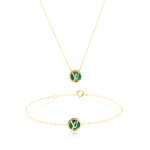 Load image into Gallery viewer, 18K Real Gold Green L.V Pink Jewelry Set
