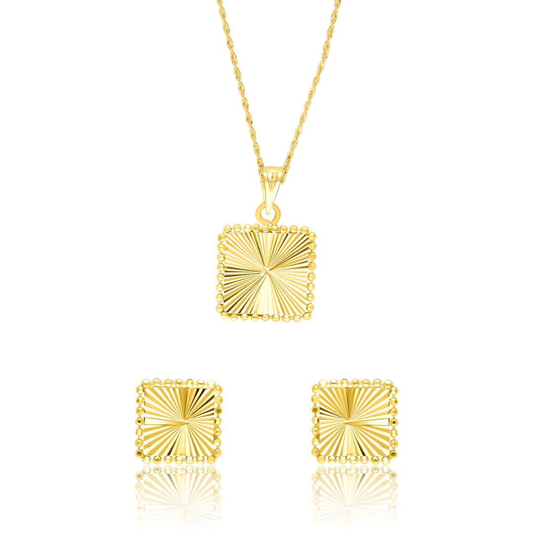18K Real Gold Square Jewelry Set