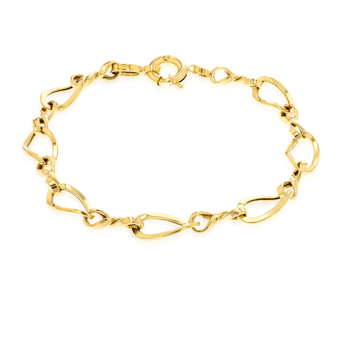 18K Real Gold Twisted Linked Bracelet