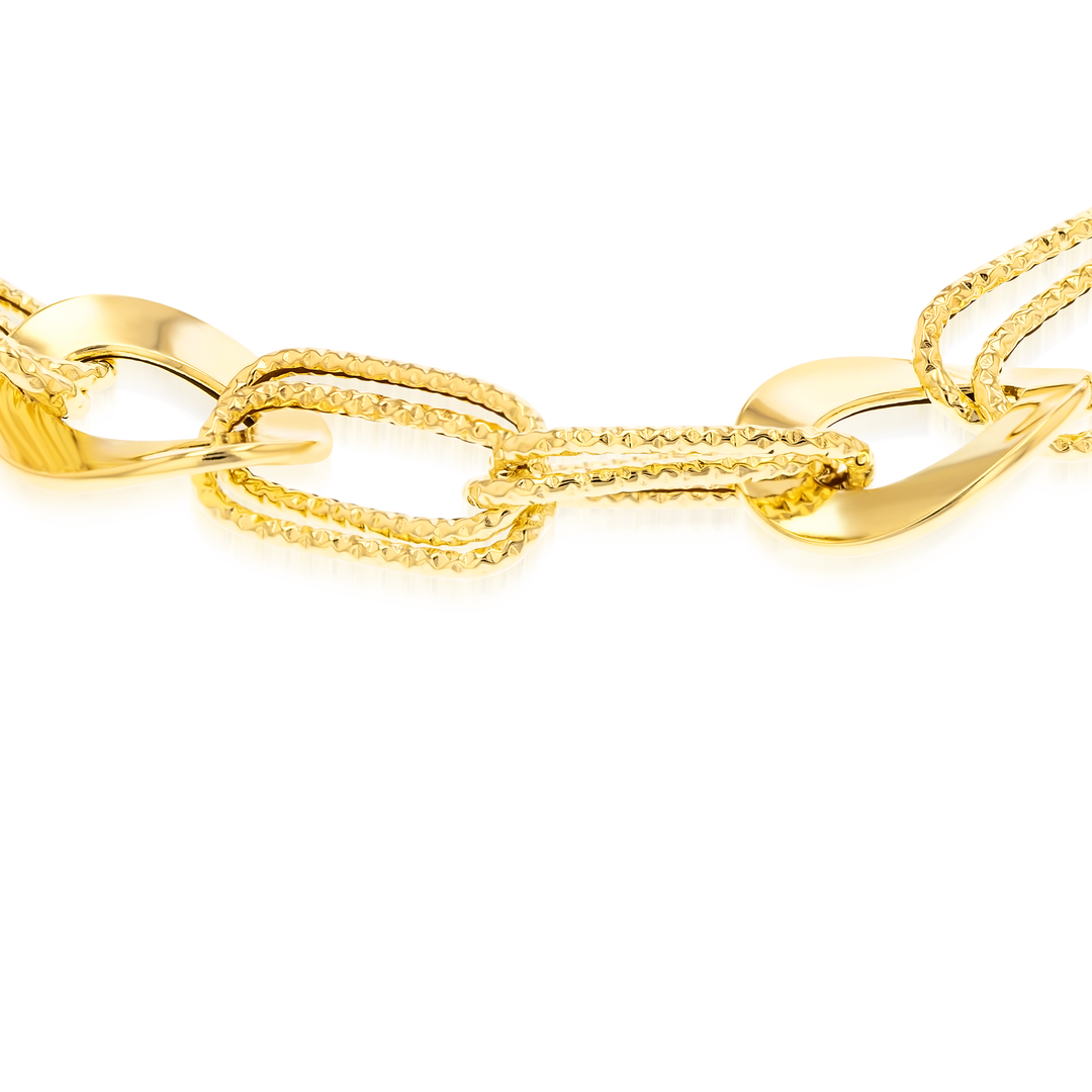 18K Real Gold Square Twisted Oval Linked Bracelet
