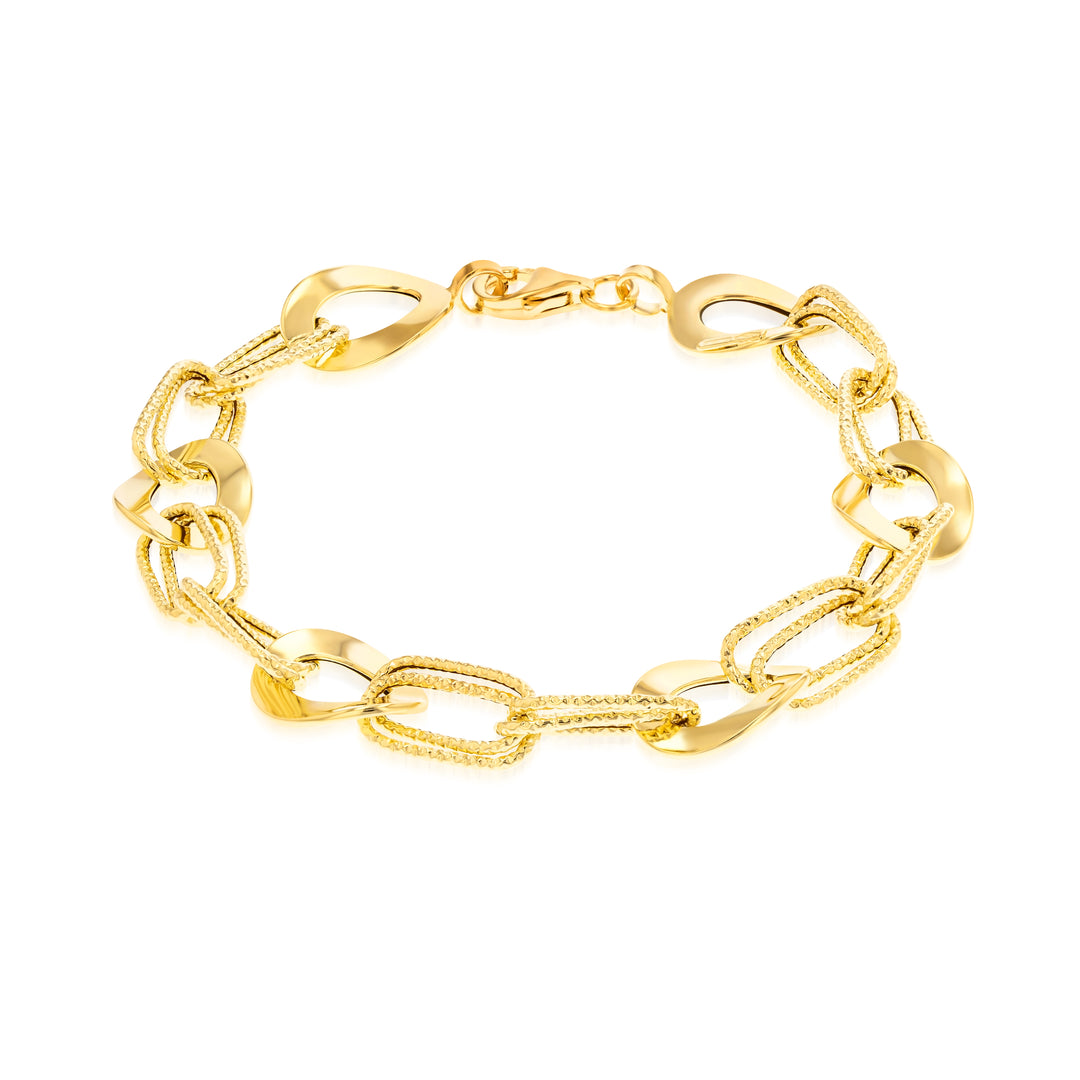 18K Real Gold Square Twisted Oval Linked Bracelet