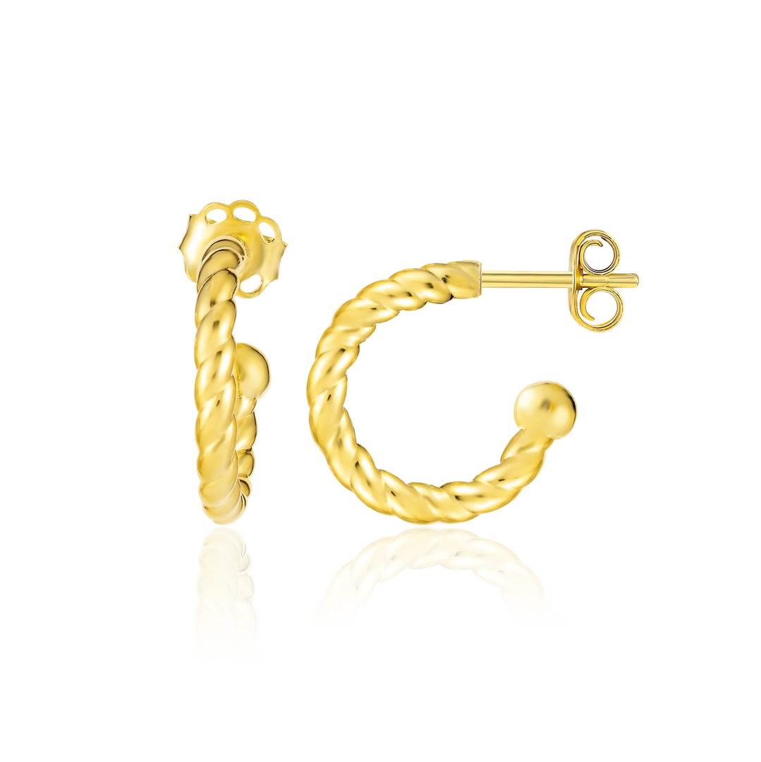 18K Real Gold Twisted Hook Earrings