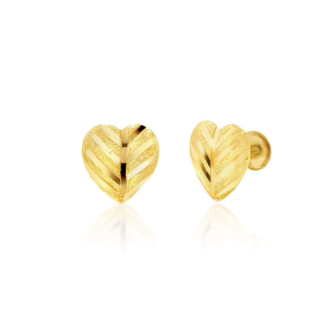 18K Real Gold Heart Screw Earring Set