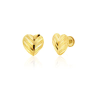18K Real Gold Heart Screw Earring Set