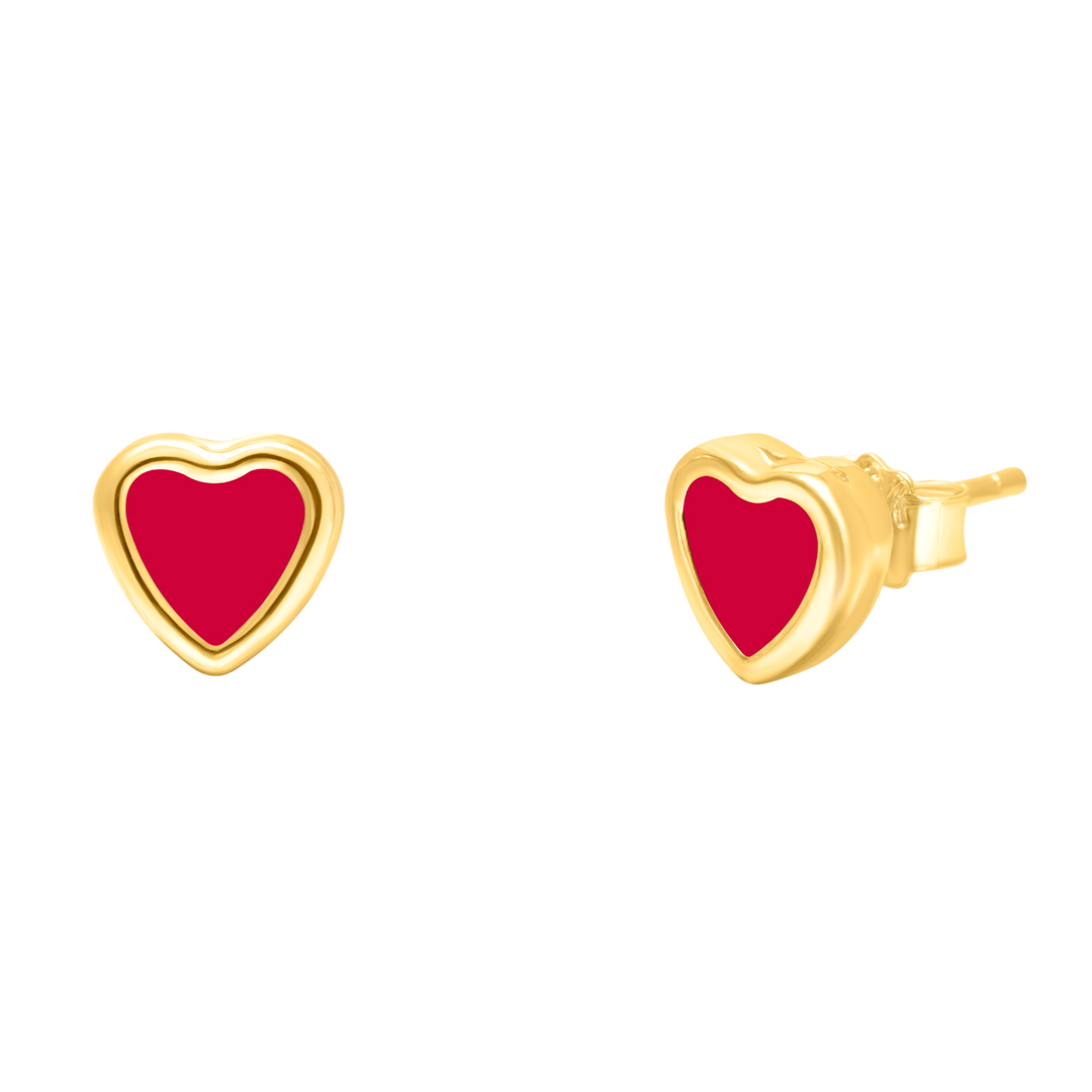 18K Real Gold Red Heart Earring Set