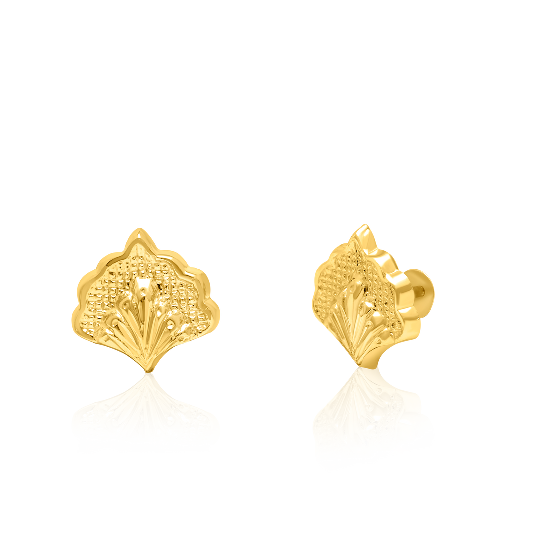 18K Real Gold Flower Tree Screw Earring Set