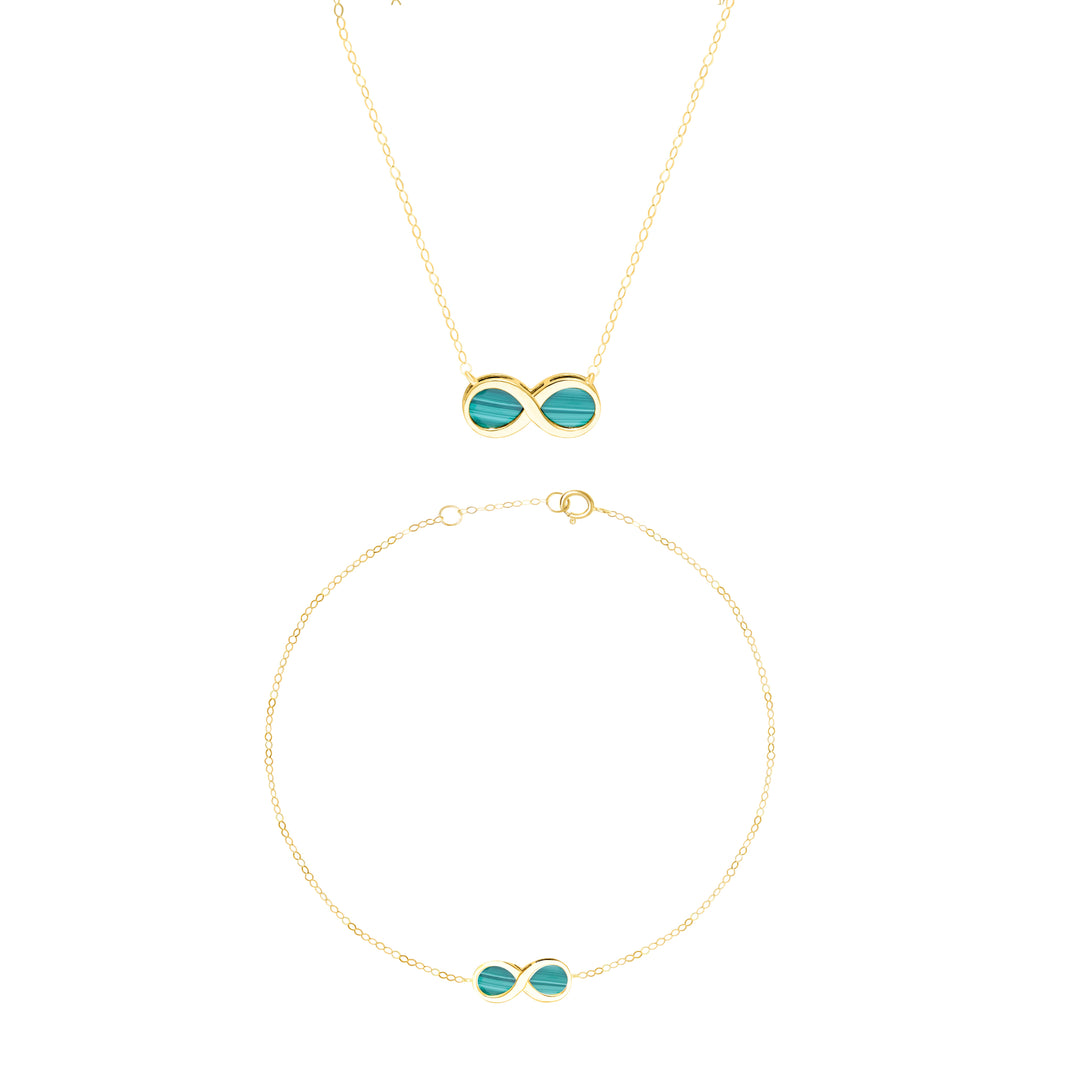 18K Real Gold Infinity Green Jewelry Set