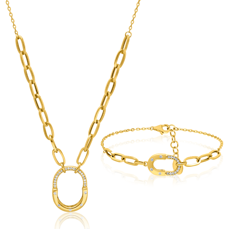 18K Real Gold Elegant Linked Stone Jewelry Set