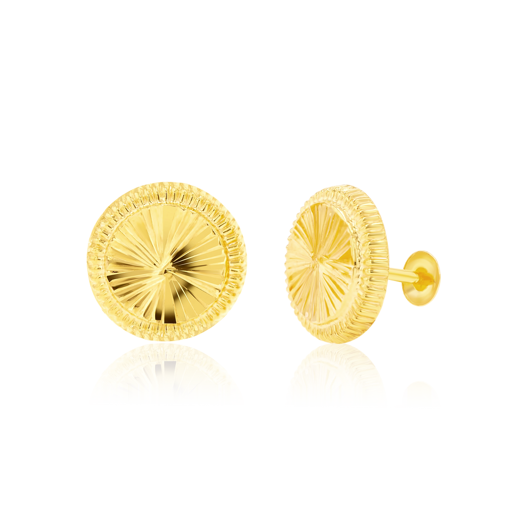 18K Real Gold Round Screw Earring Set
