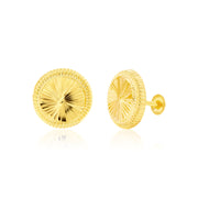 18K Real Gold Round Screw Earring Set