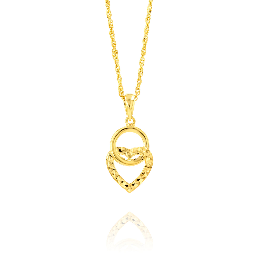 18K Real Gold Circle Heart Necklace