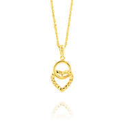 18K Real Gold Circle Heart Necklace