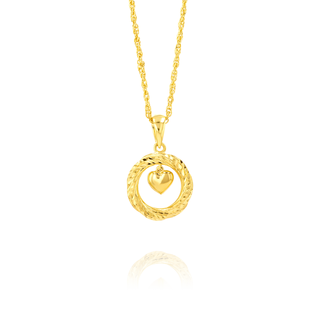 18K Real Gold Circle Heart Necklace