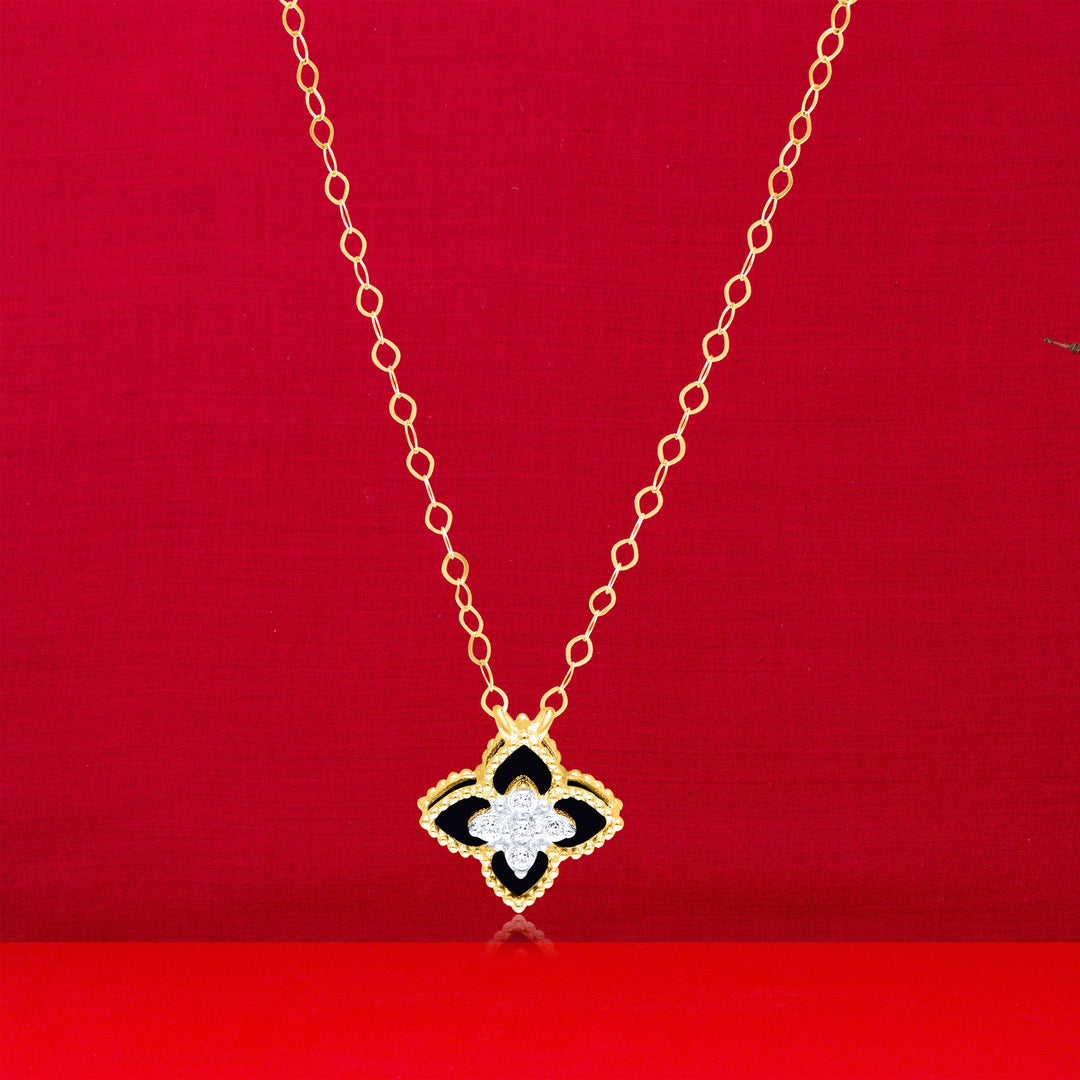 18K Real Gold Black Flower Jewelry Set