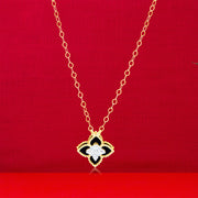 18K Pure Gold Black Flower Necklace