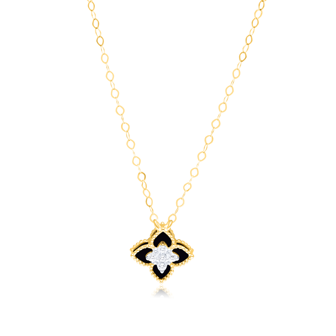 18K Real Gold Black Flower Jewelry Set