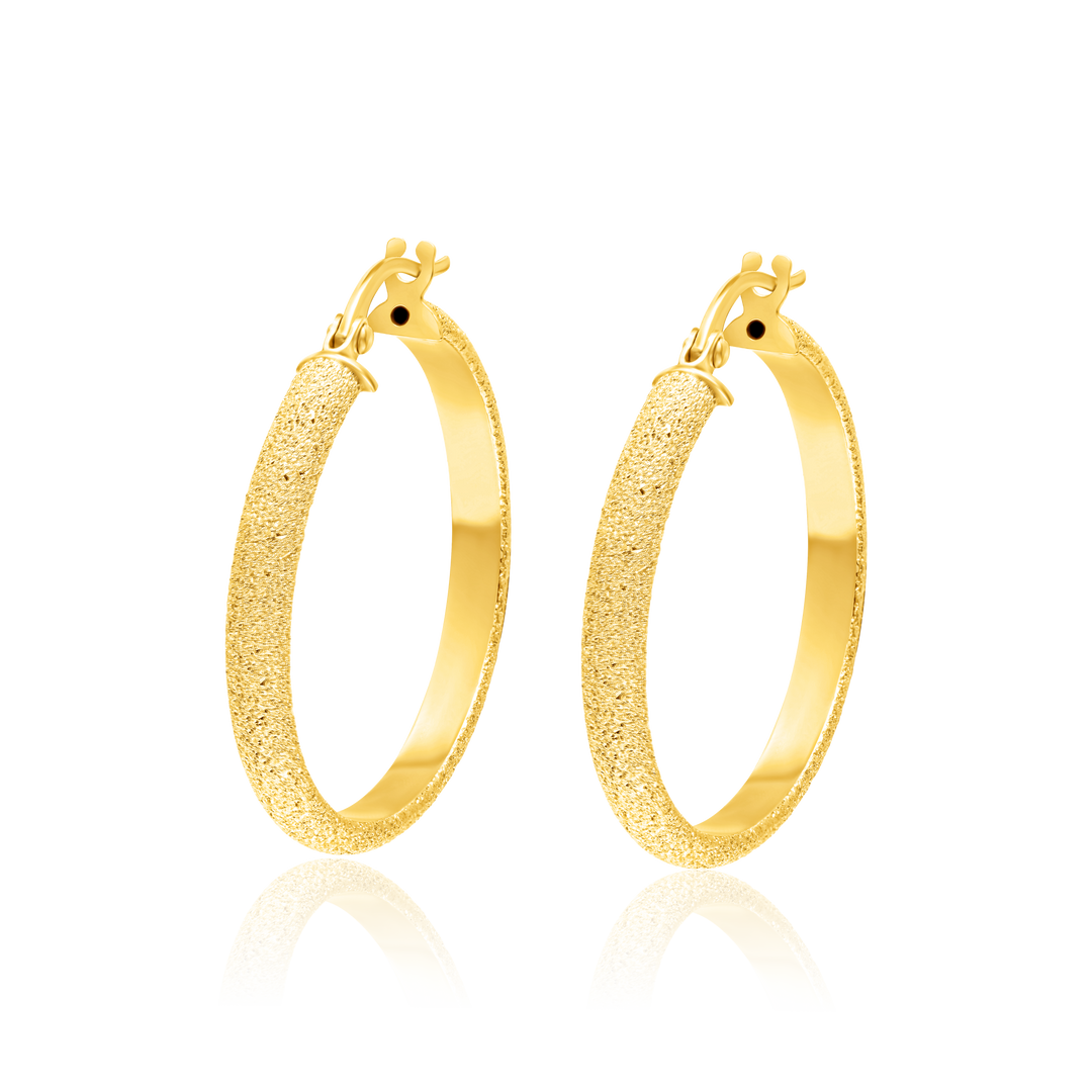 18K Real Gold Round Earring Set