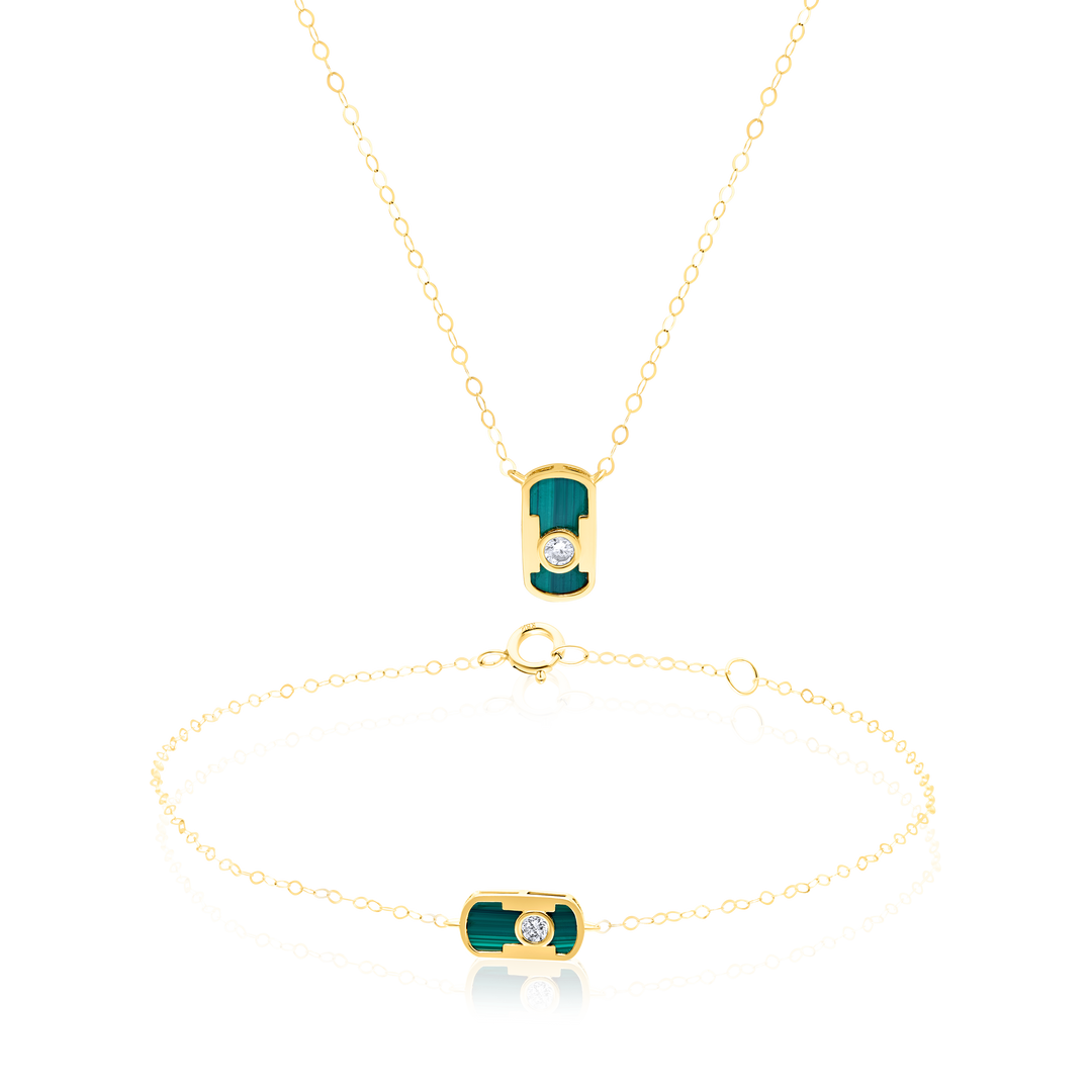 18K Real Gold Green Stone Jewelry Set