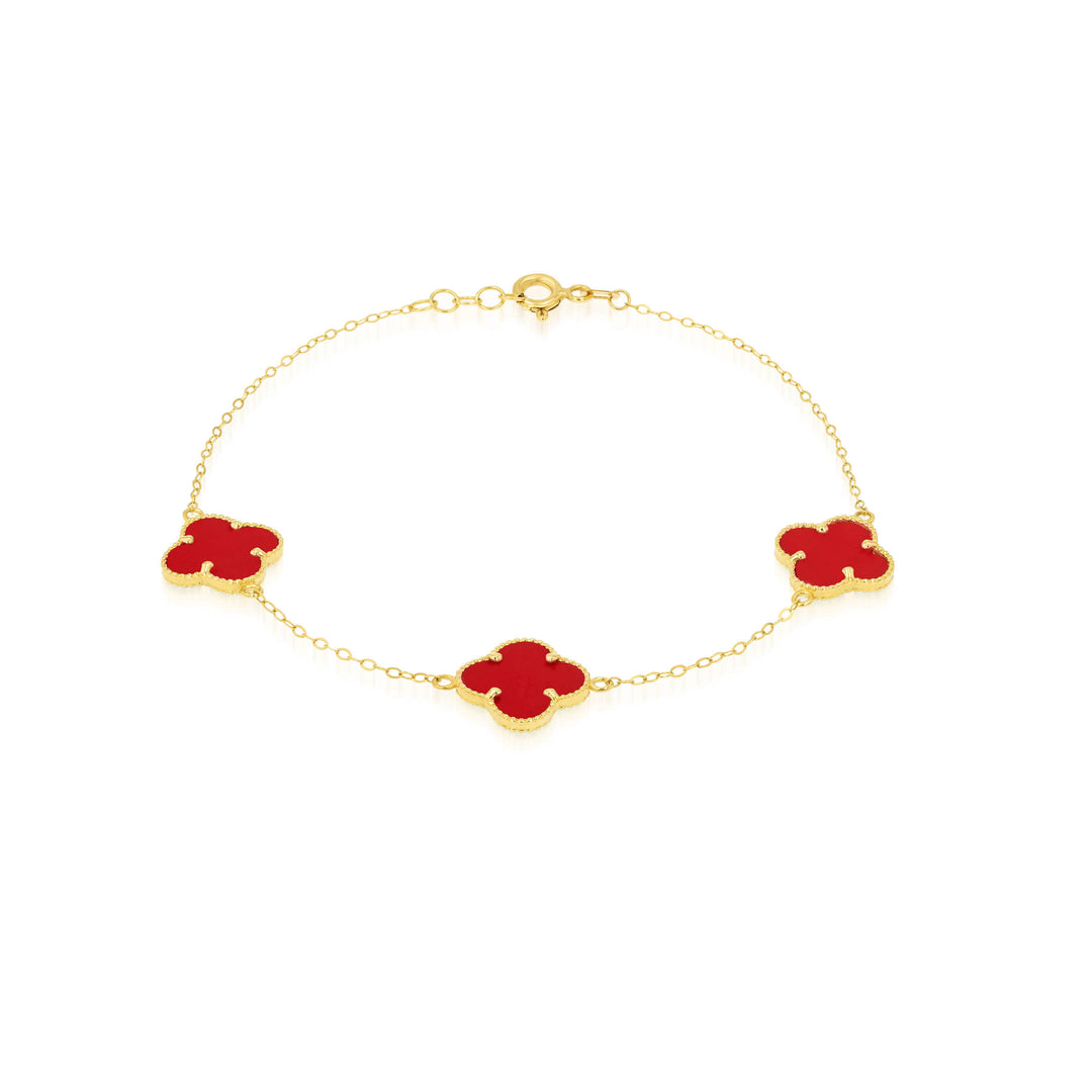 18K Real Gold V.C Flower Red Bracelet