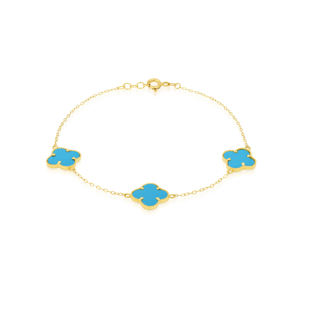 18K Real Gold V.C Flower Sky Blue Bracelet