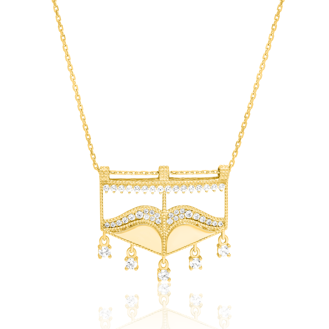 18K Real Gold Elegant Hanging Stone Necklace