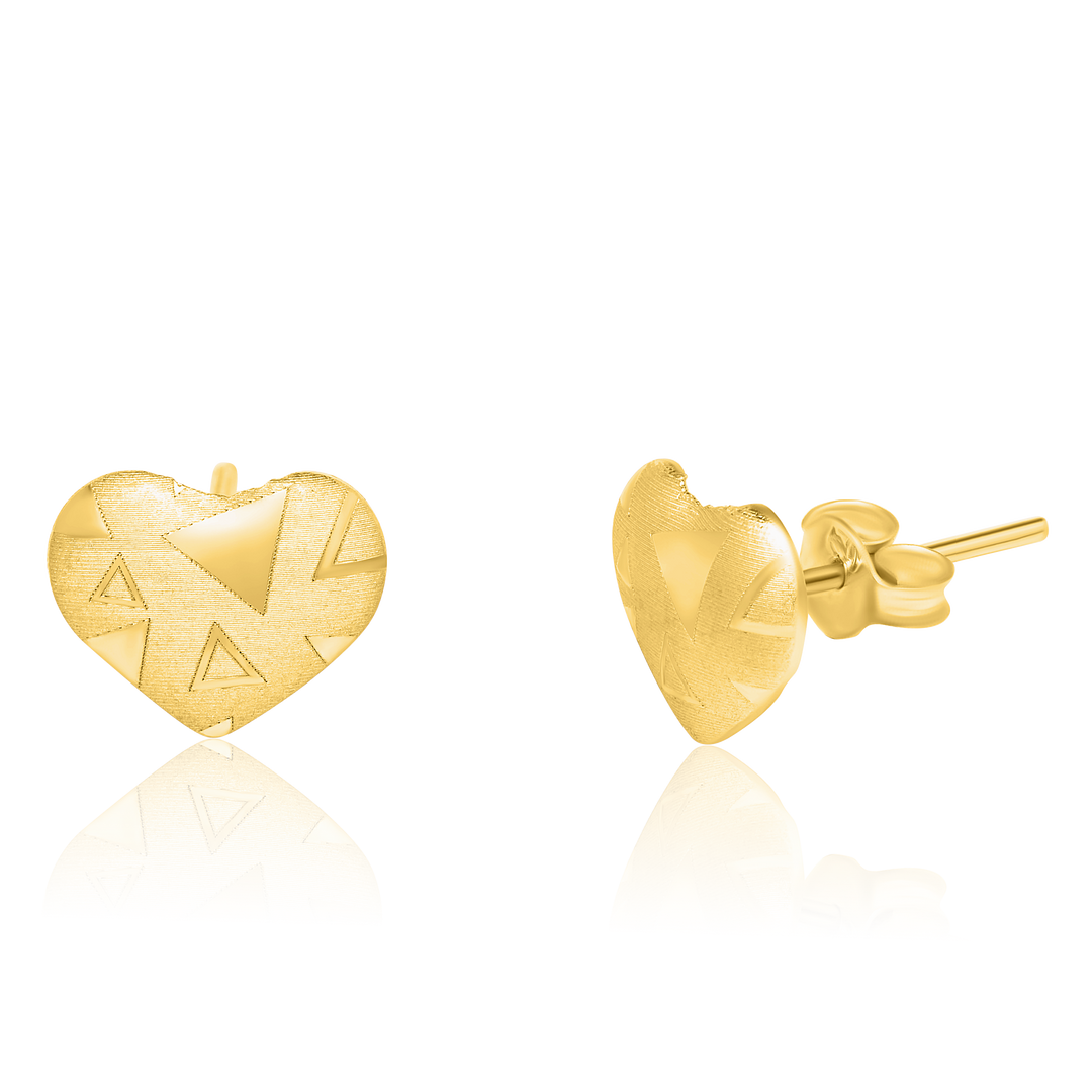 18K Real Gold Heart Stud Earrings