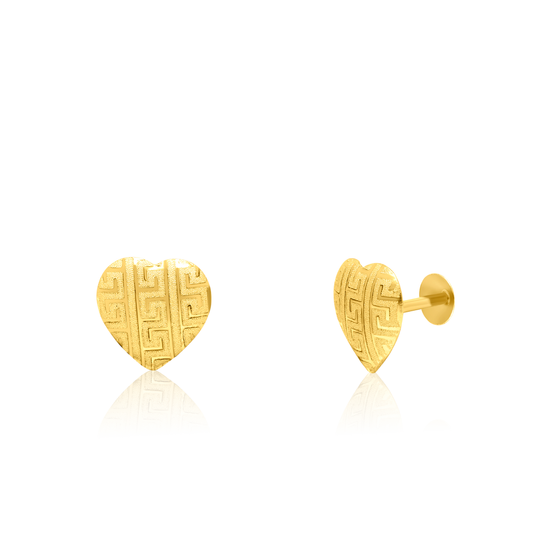 18K Real Gold Heart Screw Earring Set