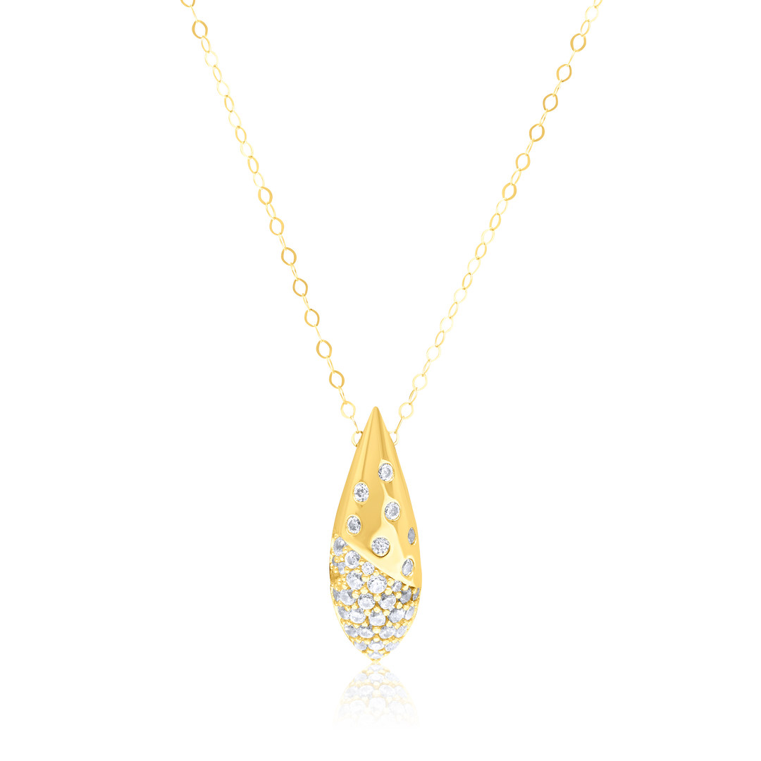 18K Real Gold Oval Drop Stone Necklace