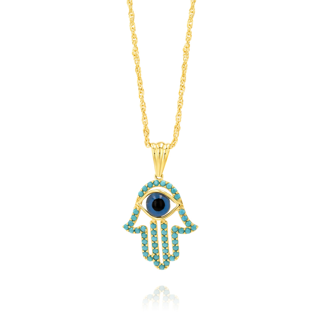 18K Real Gold Hamsa Palm Eye Necklace