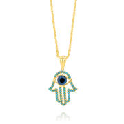 18K Real Gold Hamsa Palm Eye Necklace