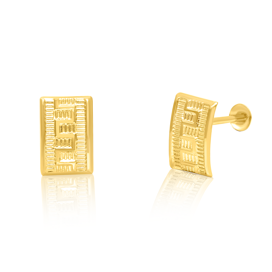 18K Real Gold Curved Square Screw Earring Set
