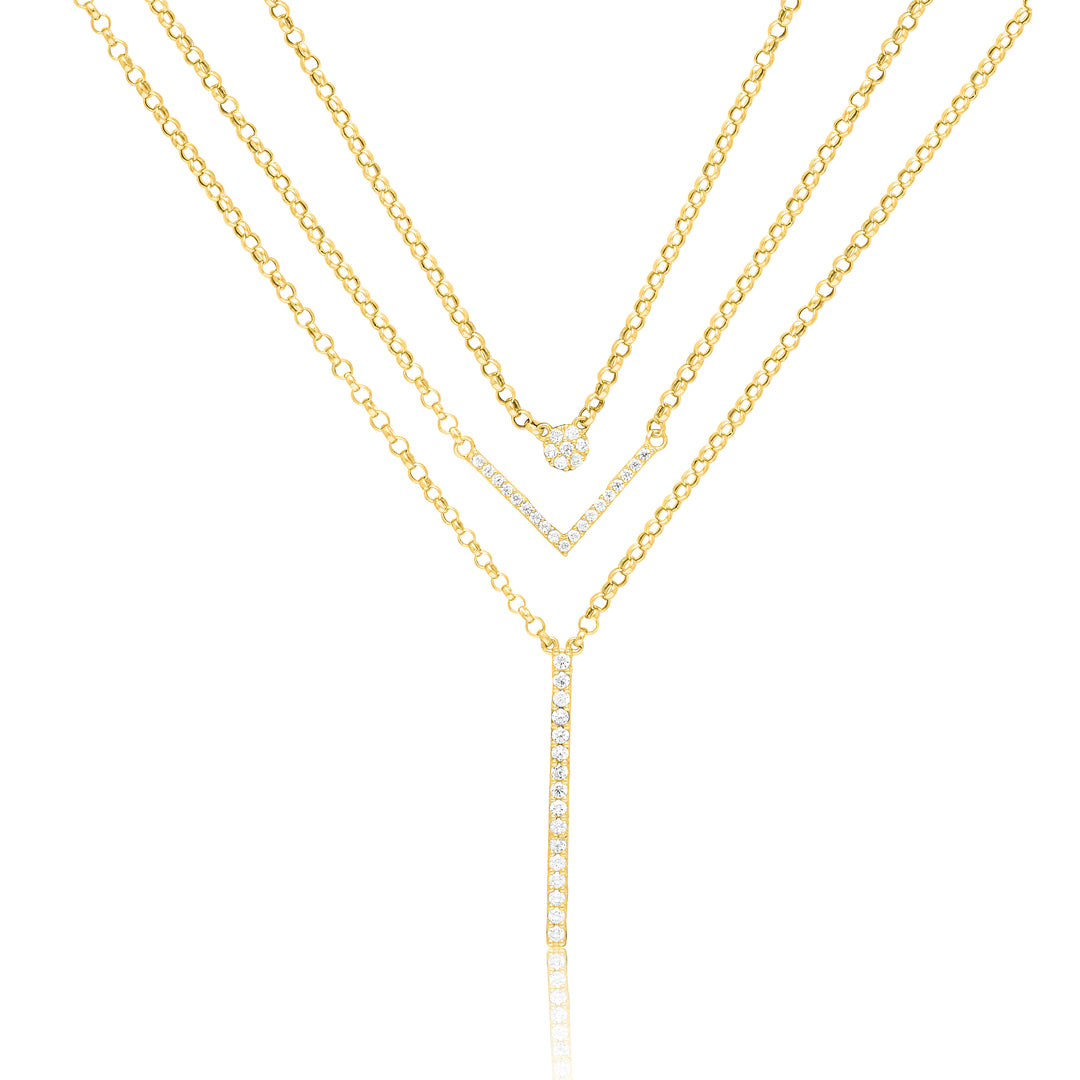 18K Real Gold 3 Layer Hanging Stone Necklace