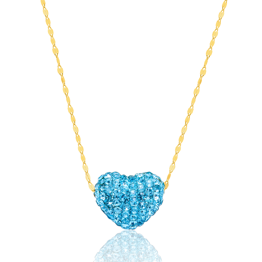 18K Real Gold Swarski Crystal Blue Heart Necklace